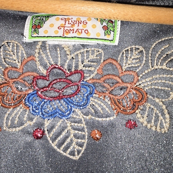 Flying Tomato Blouse, Black Embroidered Vest, Boho Velvet Shirt - Picture 3 of 6